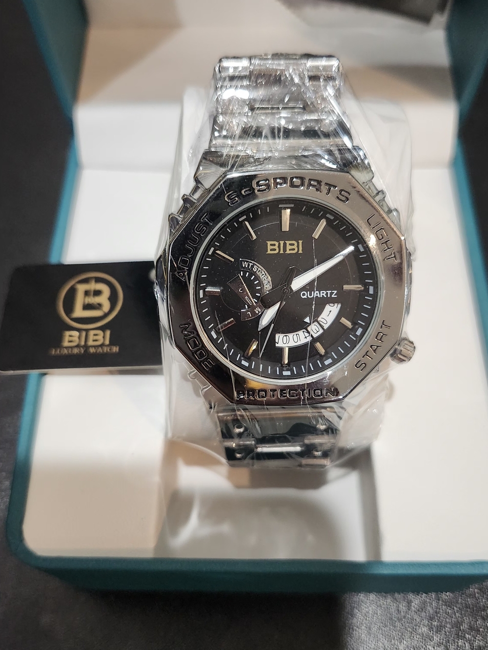 BIBI Men’s Silver Stainless Steel Swim Watch - Black Dial S Sport Series 1